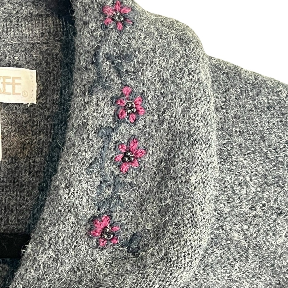 Cherokee 100% Wool Embroidered Cardigan Jacket – Cozy Vintage Gray XL - Picture 5 of 9
